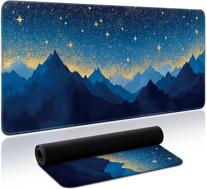 Aesthetic Desk Mat, Cute Starlit Peaks Desk Pad Protector for Work & Decor, 31.5" x 11.8", Pretty Non-Slip Extended Mouse Pad for Office or Home