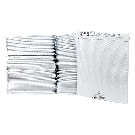 Duck Brand #5 Gusseted Self Seal Poly Bubble Mailer Lined with Bubble Cushioning for Shipping and Mailing, White, 10.5 In x 15 In, 100 Pack (287993)