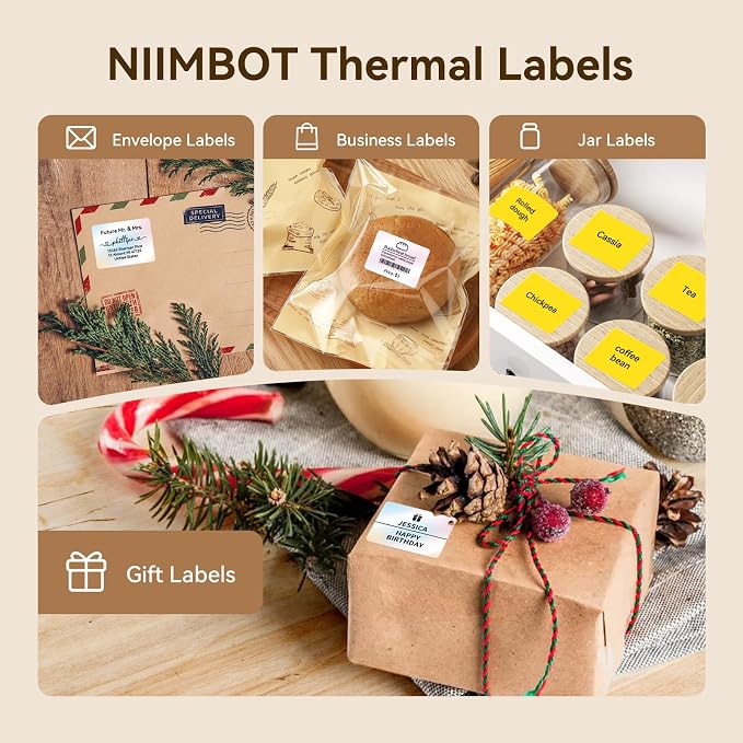 NIIMBOT Thermal Label Tape 3Rolls for B1/B2/B21/B31/B3S/K3 Label Maker | Multi-Size Pack (50x50mm, 41x41mm, 50x30mm) for Baking, Cosmetics, Jars, Gifts, Logos & File Organization Stickers