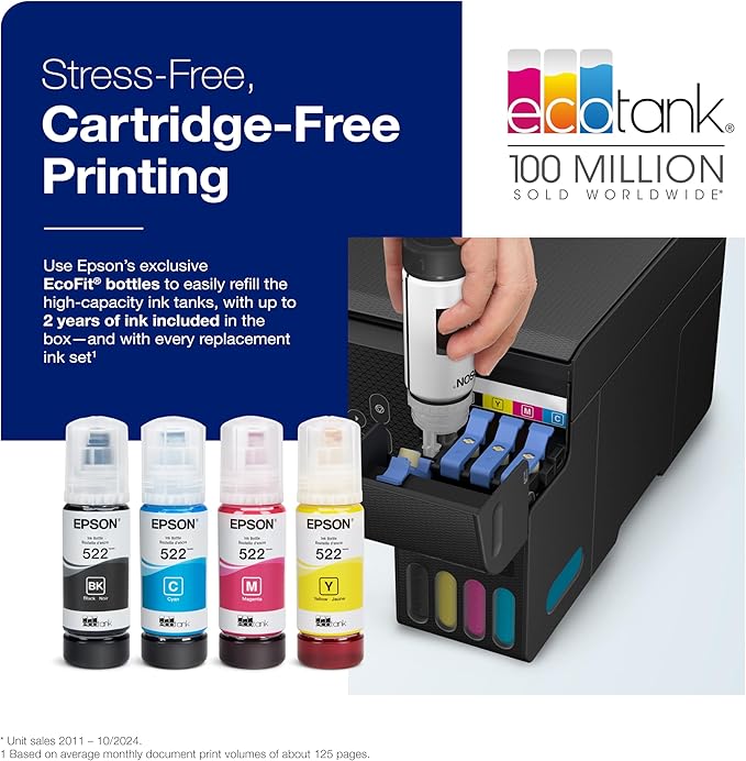 Epson EcoTank ET-2800 Wireless Color All-in-One Cartridge-Free Supertank with Scan and Copy, The Ideal Basic Home Printer - Black