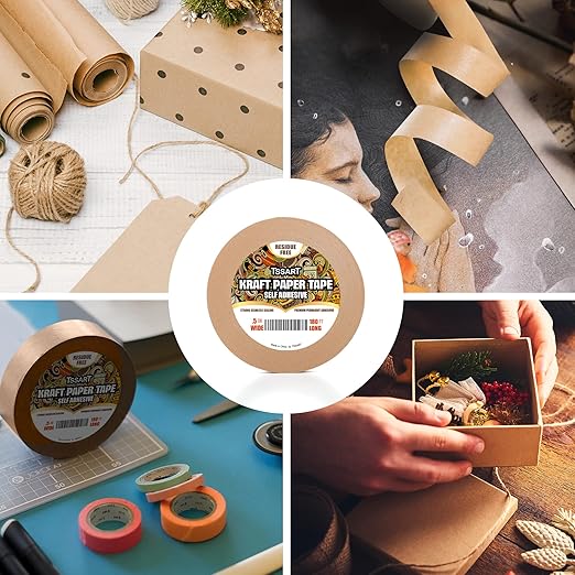 Kraft Paper Tape K49 - Self Adhesive Brown Frame Backing Tape Packing Tape with Oxidation Resistance for Picture Framing, Masking, Sealing and Packaging Use - 1/2inch Wide 180FT Long