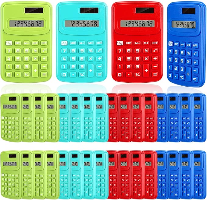 LEIFIDE 24 Pack Pocket Calculator Small Bulk Basic 4 Function Calculator 8 Digit Display Battery Powered for Desktop Home Office School Student Kids (Classic Colors)