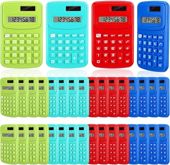 LEIFIDE 36 Pack Pocket Calculator Small Bulk Basic 4 Function Calculator 8 Digit Display Battery Powered for Desktop Home Office School Student Kids (Classic Colors)