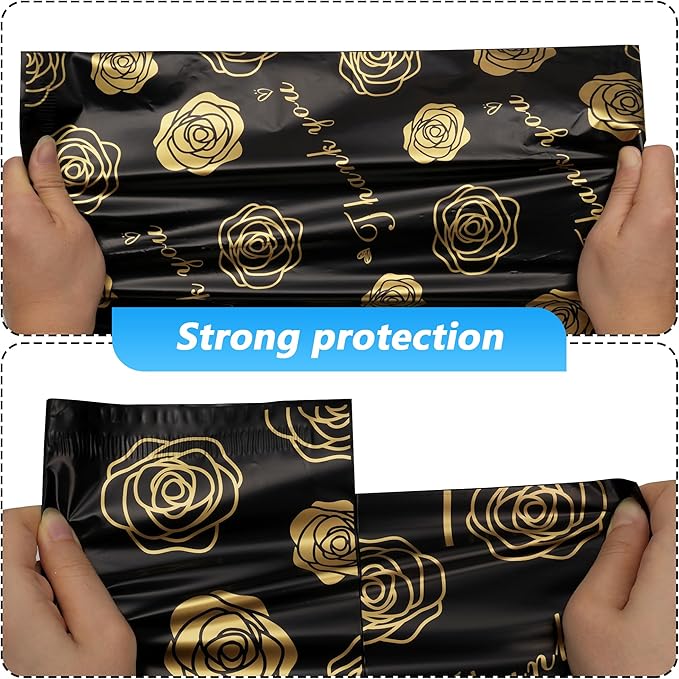Thank You Poly Mailer 6x9 Inch 100 Pcs, Waterproof and Tear-Resistant Shipping Bags for Clothing, Strong Mailing Bags with Self-Seal, Gold Rose Printed Packaging Bags for Small Business