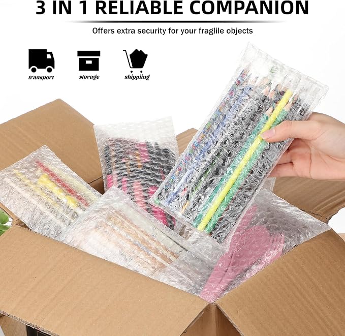 Frienda 300 Pcs Self Adhesive Bubble Bags Packing Pouches, 4" X 8" | Double Wall Clear Protective Wrap, Shockproof for Small Business Shipping Packaging, Cushioned Fragile Items Protection