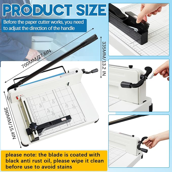 Threlaco 12 Inch A4 Heavy Duty Guillotine Paper Cutter 400 Sheet Capacity Guillotine Paper Cutter Stack Cards Trimmer Solid Steel with Metal Base for Cardstock Leather Office Home School (Beige)