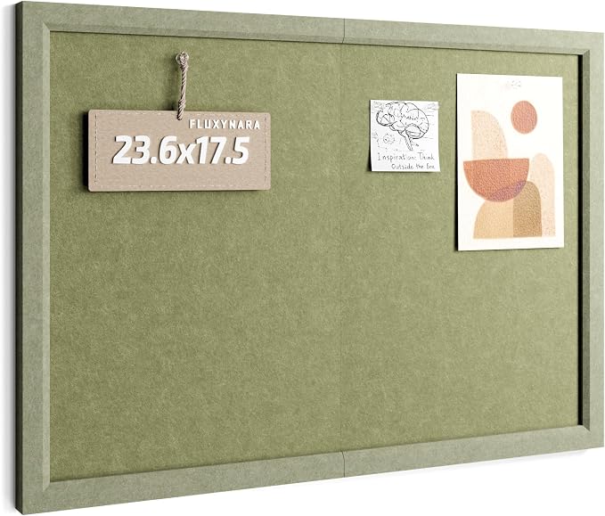 Fluxynara 23.6" x 17.1" Felt Frame Bulletin Board, Olive Green | Cork Board Alternative with 12 Removable Adhesive Tabs, Foldable Pin Board for Wall, Home, Office, Classroom & Dorm