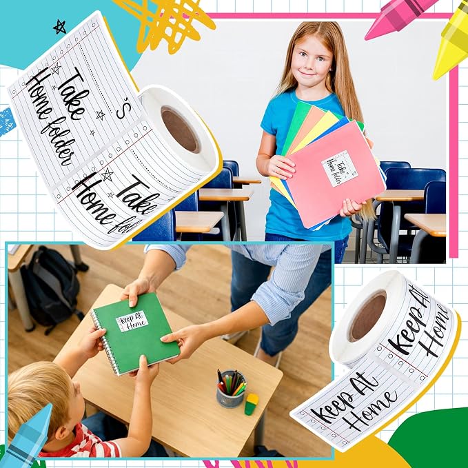 600 Pcs Take Home Return to School Labels, Lined Blue | 3 Rolls Thermal Printed, Student Homework Folder Stickers, Keep at Home Label, Classroom Office Organization