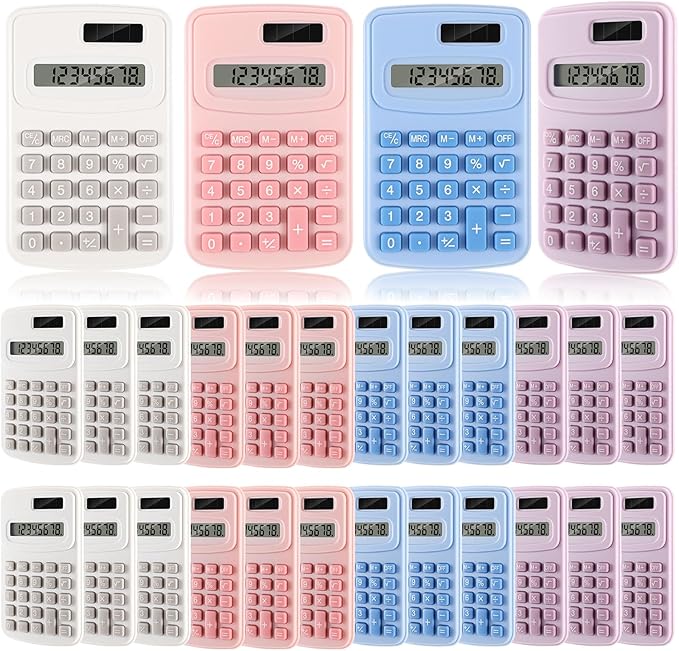 LEIFIDE 24 Pack Pocket Calculator Small Bulk Basic 4 Function Calculator 8 Digit Display Battery Powered for Desktop Home Office School Student Kids (Macaron Colors)