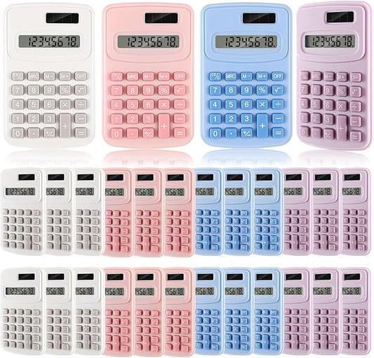 LEIFIDE 24 Pack Pocket Calculator Small Bulk Basic 4 Function Calculator 8 Digit Display Battery Powered for Desktop Home Office School Student Kids (Macaron Colors)