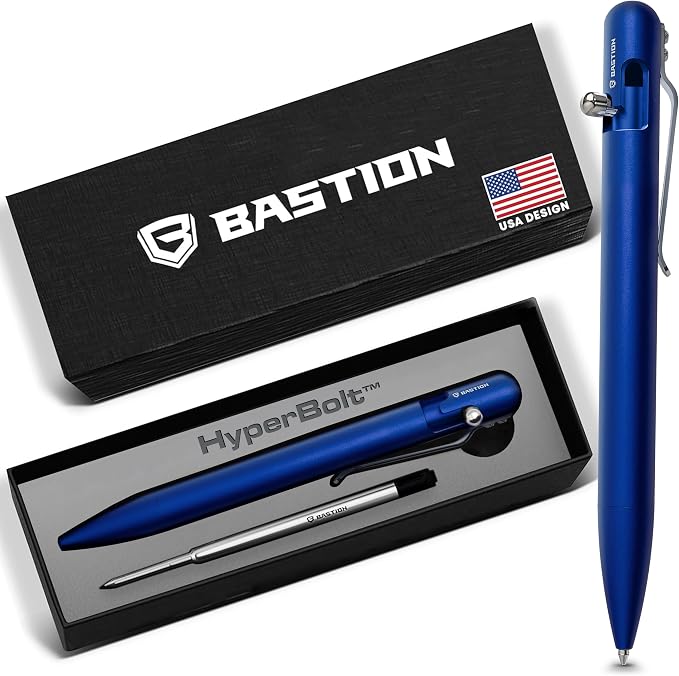 BASTION Bolt Action Pen, Aluminum Blue, Premium Metal Writing Pen, EDC