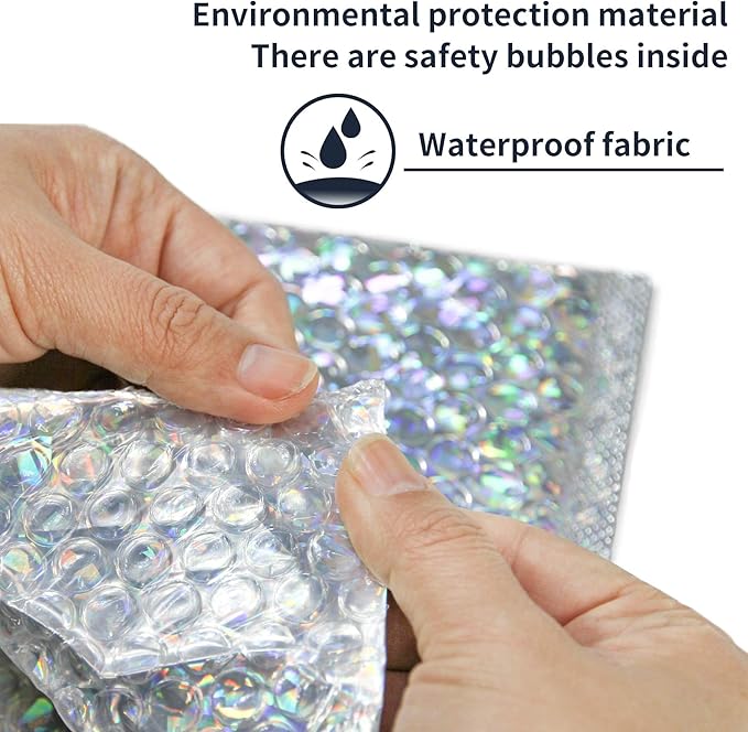 30 PCS 7 x 11 Inch Holographic Mailer, Mailing Envelopes Bubble Padded, Poly Bubble Mailers Padded Envelope Waterproof, Self Sealing Cushion Envelopes for Mailing Packing Shipping (Silver)