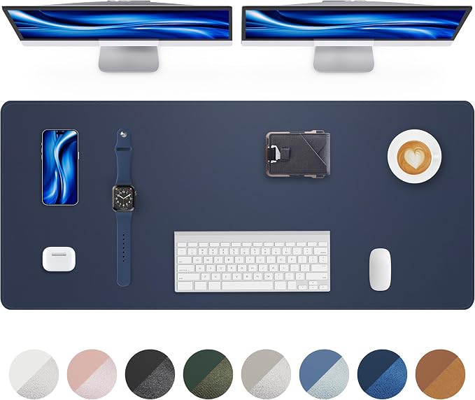 AFIING Leather Desk Protector, 55"x17" - Premium Office Mat, Large Mouse Pad, Non-Slip Blotter, Waterproof Writing Pad - Midnight Blue