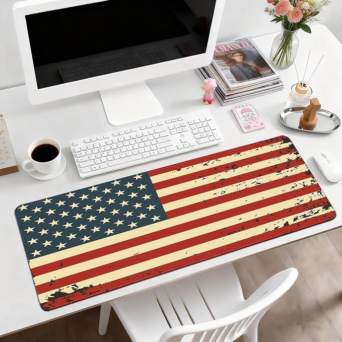 Gaming Desk Mat with Silky Smooth Surface & Exquisite Patterns,31.5x11.8 Inches Large-Sized Mouse Pad, Perfect for Extended Gaming,Work,and Home Office Decor (American Flag 2)