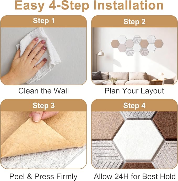 12PK Hexagon Cork Board & Warm Khaki Felt Bulletin Board 70 Pins | 11.8x10.2 inches, 12-pack set, cut-out geometric designs, ideal for home office wall decor, vision board, DIY art projects