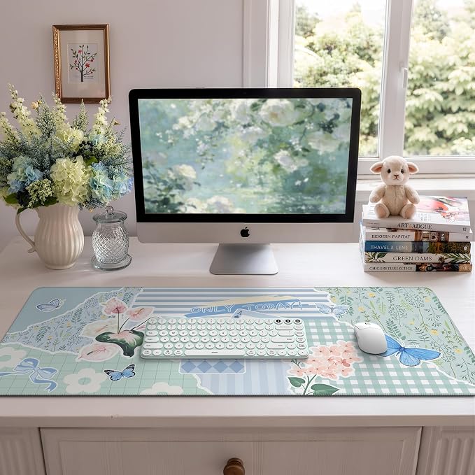 iCasso Floral Computer Mouse Pad, Desk Mat for Desktop | Keyboard and Mouse Pad, Non-Slip Mousepad with Smooth Surface, Cute Desk Accessories for Home Office Dorm