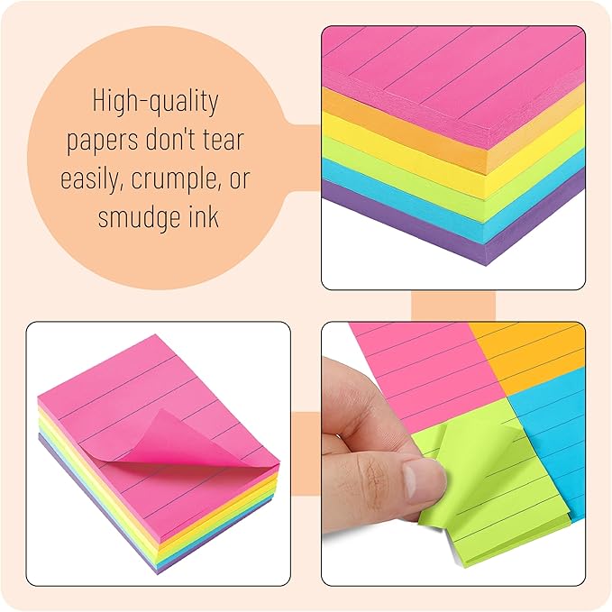Mr. Pen- Lined Sticky Notes 1.5x2, 6 Pads, 60 Sheets/Pad, Vibrant Colors, Sticky Notes with Lines, Sticky Note Pads, Mr Pen Sticky Notes, Stocky Notes for Bible Journaling