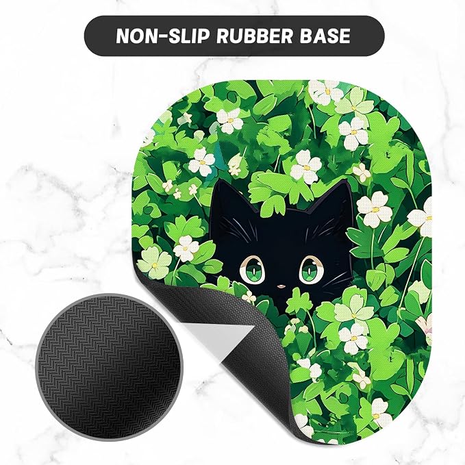 Small Mouse Pad, 6 x 7 Inch, Oval Mini Mouse Pad with Non-Slip Rubber Base for Laptop Wireless Mouse Keyboard Tray Mousepad, Flower Cat