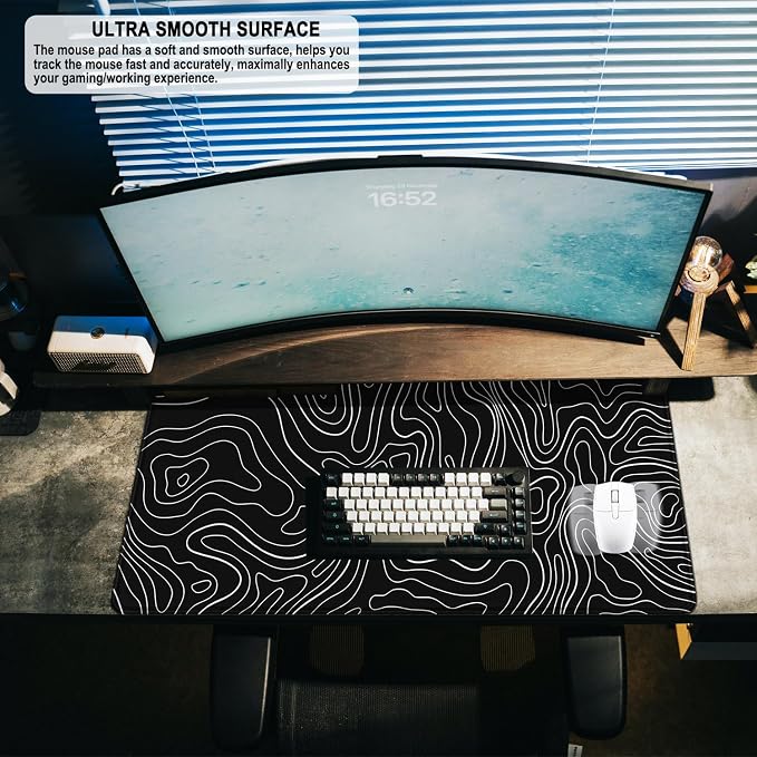 Large Gaming Mouse Pad, Water Resist Fabric XXL Extended Mousepad with Non-Slip Rubber Base, Stitched Edge, Computer Keyboard Big Mat for Gamer, Office, Home, 31.5" x 15.7", Terrain