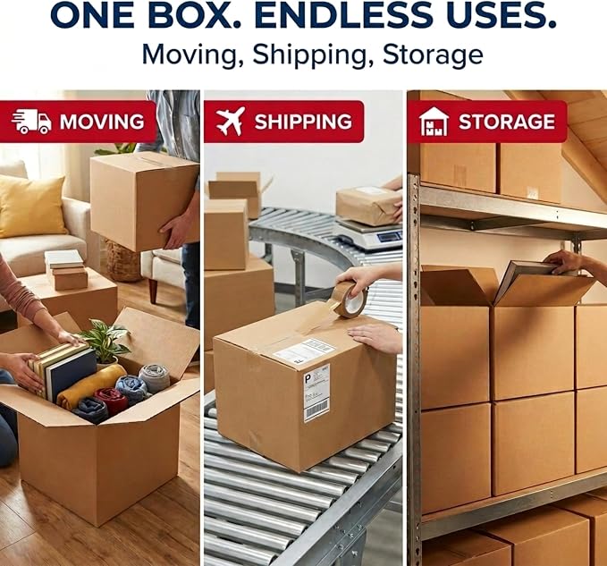 BOX USA Shipping Boxes Medium 12"L x 10"W x 8"H 25-Pack - Corrugated Cardboard Box for Moving, Mailing, Packing, Packaging and Storage