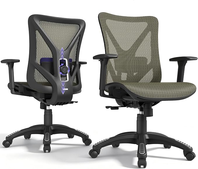 Ergonomic Office Chair, Mesh Computer Desk Chairs with Adjustable Lumbar Support, 3D Armrests, Tilt Function, Comfy Wide Seat, Swivel Executive Work Task Chair for Company and Home