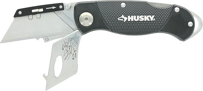 Husky Folding Sure-Grip Lock Back Utility Knives Multi Pack (3 Piece Set: 3 x Husky Knives w/ Blades) (Colors Vary)