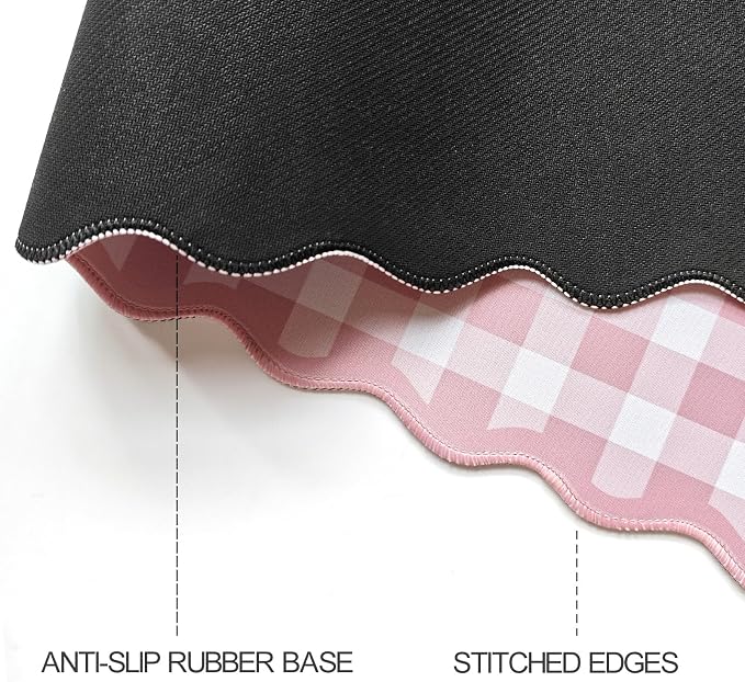 Scalloped‌ Pink Checkered Gingham Desk Mat Cute Pastel Large Mouse Pad Kawaii Cottagecore ‌Vintage‌ Girly Laptop Keyboard Computer Mat Pad Aesthetic Cozy Office Desk Decor for Women