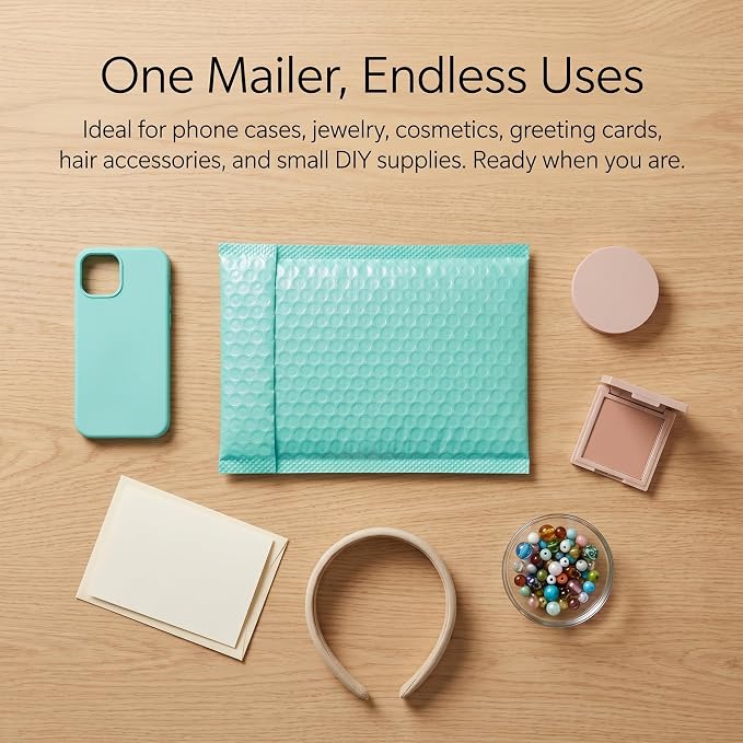 100 PCS 5 x 6 Inch Poly Bubble Mailers, Teal Waterproof Padded Mailing Envelopes, Practical Self Seal Adhesive Shipping Bags for Small Business Packing Mailing Supplies