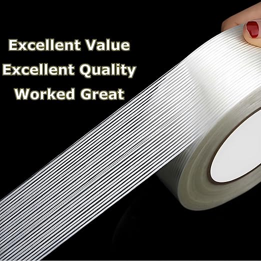 Valley'sYuMiao 6 Pack Mono Filament Strapping Tape, 2 in×60yds, Reinforced Strapping Fiberglass Packing, Clear Heavy Duty Wearproof Tape, Extra Thickness 5.5 mils