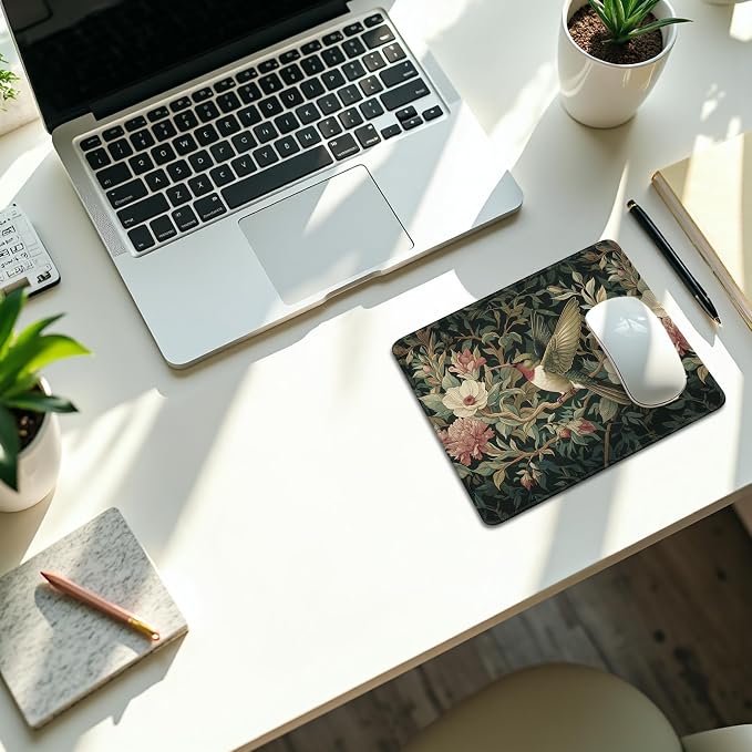 Moody Floral Hummingbird Mouse Pad, Bird Lovers Gifts, Dark Cottagecore Botanical Humming Bird Mouse Pads for Home Office Dorm Computers Laptop Supplies Desk Accessories, 9.5x7.9 Inch,J180-YZ