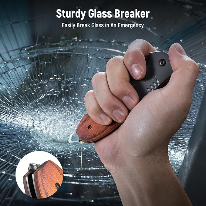 Pocket Knife for Men - Sharp Blade Wood Handle Pocket Folding Knives with Clip, Glass Breaker - EDC Knives for Survival Camping Fishing Hiking Women, Large, Grey