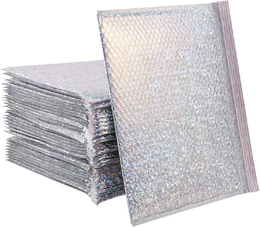 30 PCS Holographic Bubble Mailers 15.7 x 11.8 Inch, Silver Padded Envelopes Self Sealing Metallic Bubble Lined Adhesive Cushion Envelopes for Shipping, Mailing