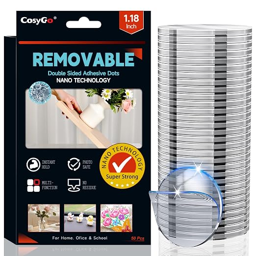 Extra Large 1.18" Mounting Putty for Walls No Damage, Clear Removable Gel Glue Sticky Poster Dots Museum Sticky Tack, Strong Double Sided Tape Fits Picture Craft Decor, 50 Pcs
