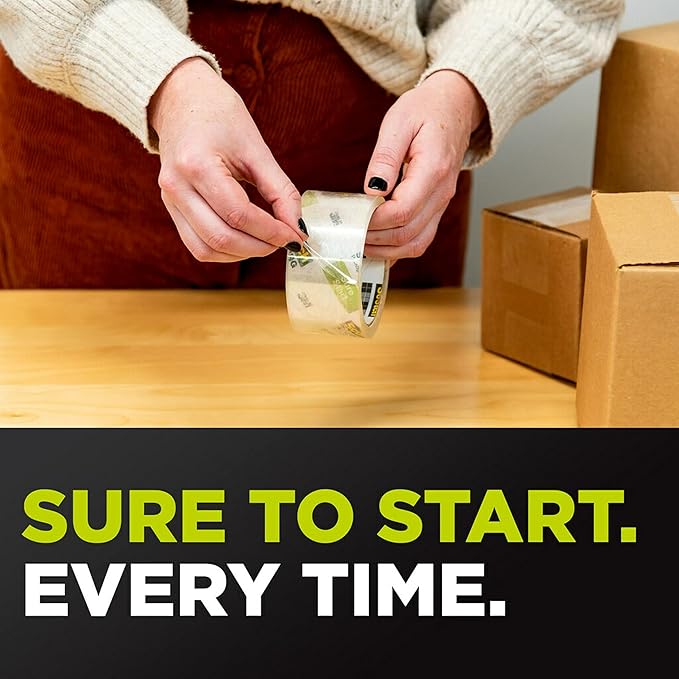 Scotch Sure Start Packaging Tape, 1.88 x 38.2 yd, Designed for Packing, Shipping and Mailing, Smooth and Quiet Unwind, 3" Core, Clear, 2 Rolls w/1 Dispenser (3450S-2-1RD) (Pack of 3)