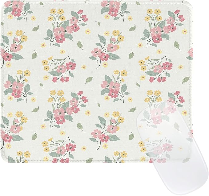 Colorful Bouquet of Flowers Mouse Pad, Waterproof Aesthetics Mouse Pads Design, Non-Slip Rubber Base Computer Simple Funny Mousepad,Small Mouse Mat Desk Accessories Office Supplies, Beige