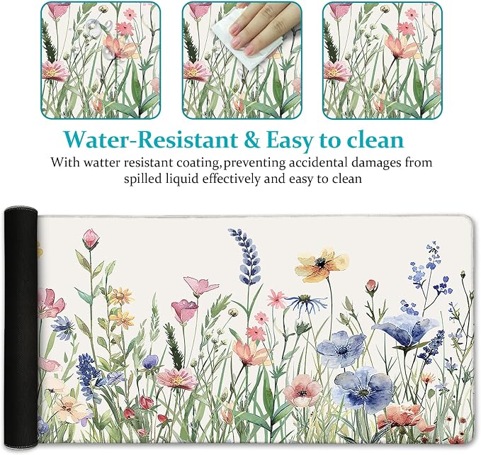 LIMKRIAN Flower Mouse Pad Large Desk Mat for Keyboard Mouse, 31.5x11.8 in | Stitched Edges, Non-Slip, XL Computer Mousepad For Desktop Laptop Gaming, Cute Floral Office Supplies Desk Accessories Decor