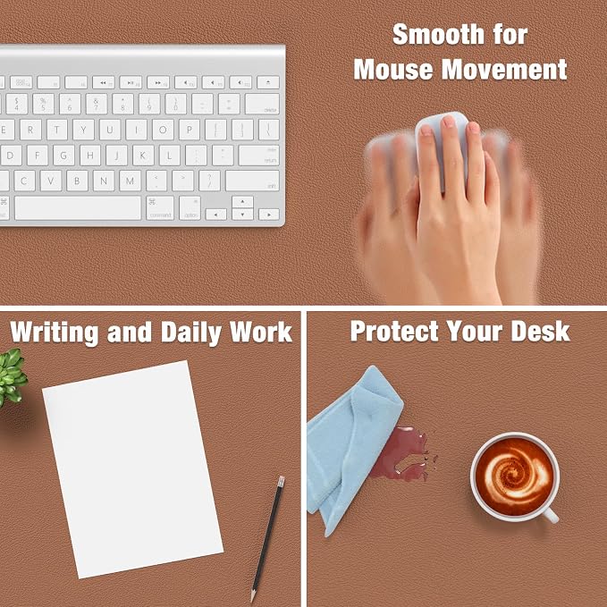 Hsurbtra Desk Pad, 30" x 14" PU Leather Desk Mat, XL Extended Mouse Pad, Waterproof Desktop Blotter Protector, Non-Slip Ultra Thin Large Laptop Keyboard Writing Mat for Office Home, Dark Apricot