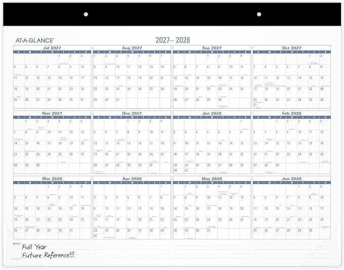 AT-A-GLANCE Desk Calendar 2026-2027 Planning Pad, Academic 12-Month July-June, Monthly, 21-3/4" x 17" Standard, Easy-to-Read, Unruled Daily Blocks (SKLPAY32)