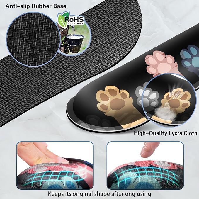 Canjoy Desk Mat with Wrist Rest, Anime Cat Paws Keyboard and Mouse Pad | 4-in-1 Large Mouse Pad(35.4×15.7in) + Keyboard Wrist Rest + Coaster, Kawaii Cute Keyboard Mat Extended Desk Pad Memory Foam