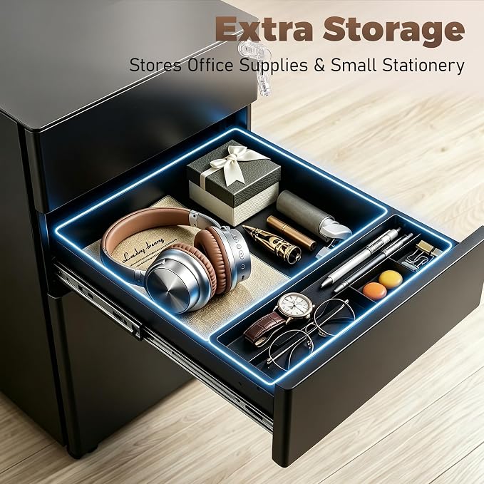 Approgreent Fully Assembled 3 Drawer File Cabinets for Home Office | Lockable Mobile Filing Cabinet with Anti-tipping Wheels, Fits A4, Letter & Legal Size Files & Folders, Matte Black