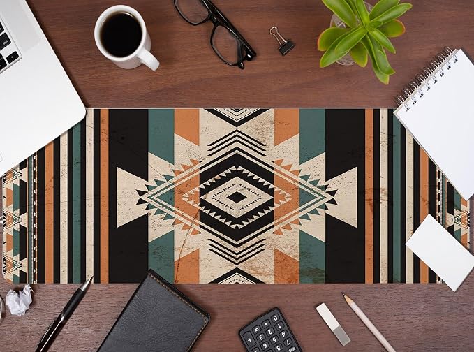 Retro Western Mouse Pad, Western Desk Accessories 31.5x11.8 | Vintage Aztec Rug Desk Mat, Retro Desk Mat for Keyboard And Mouse, Native American Decoration, Cowboys Gift
