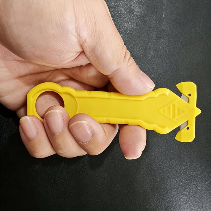 4 Pcs Safety Box Cutter, Portable Package Opener with Concealed Stainless Steel Blade & Built-In Tape Splitter, Utility Cutting Knife for Cartons, Cardboard, Wrap, Straps, Film, Home Warehouse Office