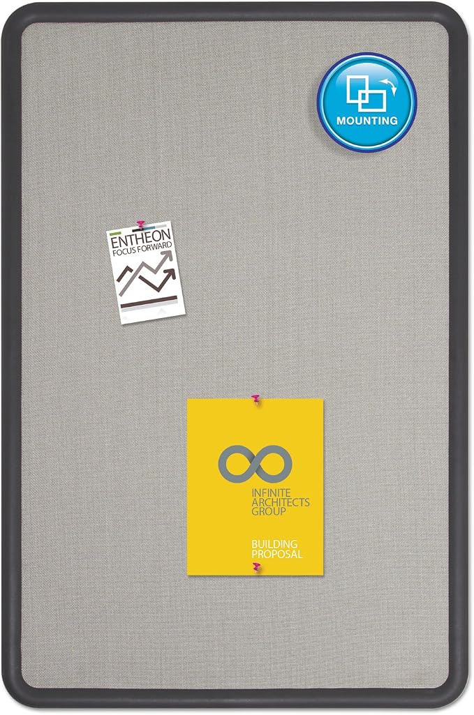 Quartet Bulletin Board, Fabric, 3 x 2 Feet, Office Bulletin Boards, Contour Gray Plastic Frame (7693G)