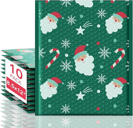 Fuxury Bubble Mailers 8.5x12 Inch 10 Pack Christmas Padded Envelopes Usable Size 8.5x11" Thick Mailing Envelopes Bubble Opaque Padded Mailers Shipping Bags for Mailing Jewelry Makeup Small Business #2