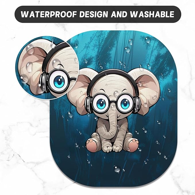 Small Mouse Pad, 6 x 7 Inch, Oval Mini Mouse Pad with Non-Slip Rubber Base for Laptop Wireless Mouse Keyboard Tray Mousepad, Cute Elephant