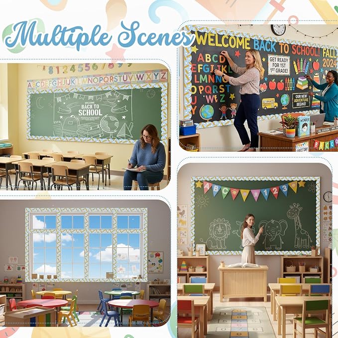 32.8 Ft Pencil Bulletin Borders Classroom Scalloped Trim Decor | Blue Pencil Stars Design for Teachers, Scalloped Edge Bulletin Board Trim, Back to School Classroom Decor Supplies