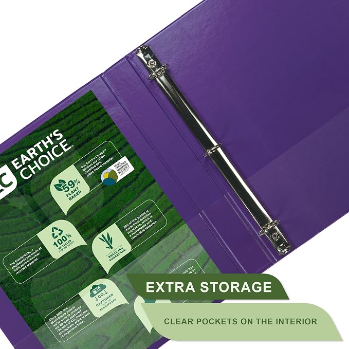 Samsill Plant-Based 1.5 Inch Durable Round Ring, View Binder, Eco-Friendly, USDA Certified Biobased, Single, Violet