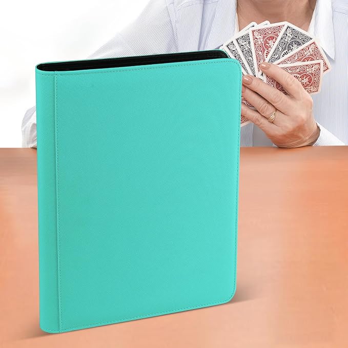 12 Pocket Ringless Side Loading Trading Card Binder, 720 Cards PU Fixed Page Zipper Card Album for TCG Sports Game Cards, Not Fit Top Loaders (Lake Blue)