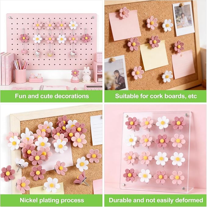 30 Pcs Flower Push Pins Decorative Thumb Tacks for Cork Board Bulletin Board Photo Wall Office School Supplies Colorful Floral Tacks for Decoration