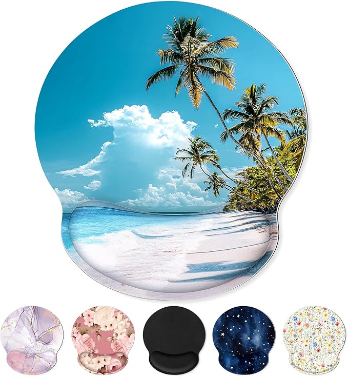 Ergonomic Mouse Pad with Wrist Rest, Small Mousepad with Non-Slip Rubber Base and Smooth Surface, Beach Mouse Pads for Desk, Office Desk Accessories